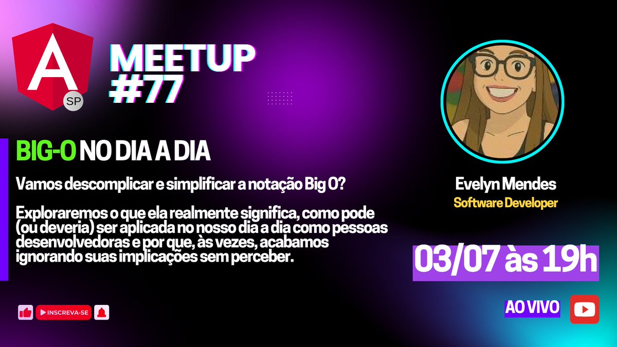 AngularSP's tweet image. Nosso Meetup do AngularSP desse mês está IMPERDÍVEL!!!
Pra abrir com chave de ouro teremos a participação da Evelyn Mendes trazendo muito conteúdo sobre Big O no dia a dia para pessoa desenvolvedora de software! 🚀
📆 Data/Hora: 03/07 às 19h.
🔗 Link: youtube.com/watch?v=v1rEaS…