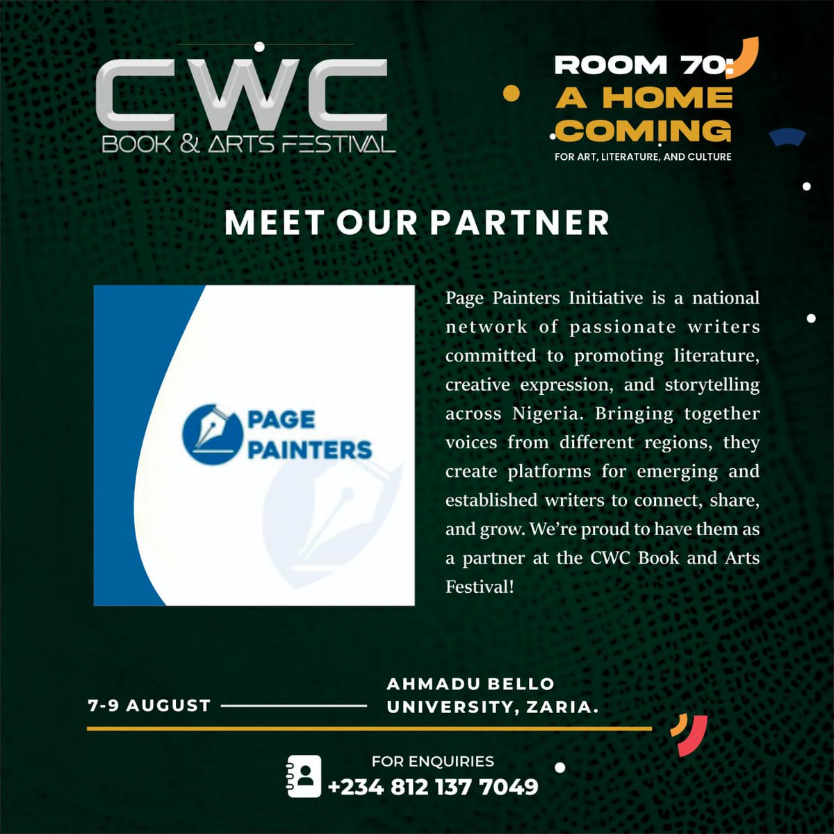 cwc_abu's tweet photo. MEET OUR PARTNER

We’re excited to partner with the Page Painters Initiative, a national network of passionate writers dedicated to promoting literature, creative expression, and storytelling across Nigeria. https://t.co/pvGLVXArkO