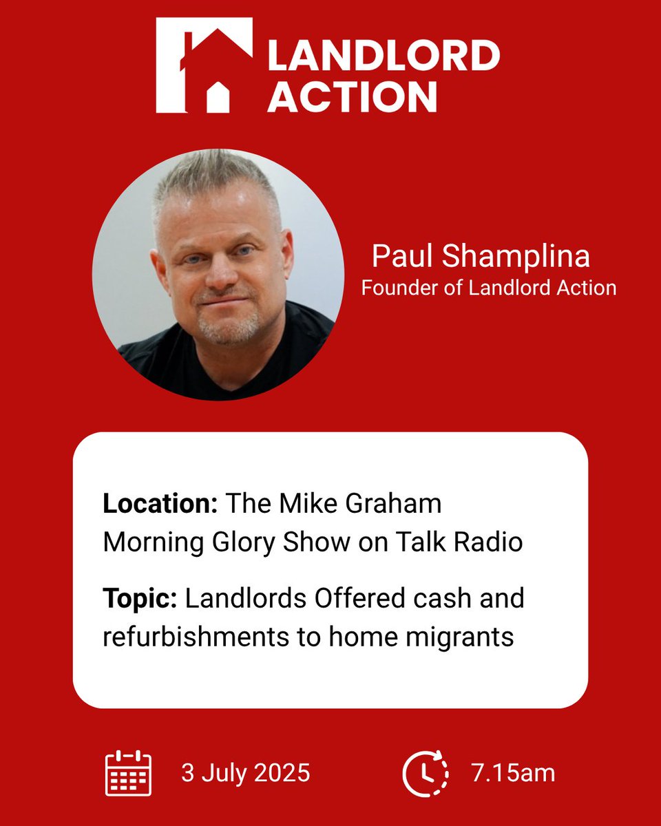 🎙️ Paul Shamplina joins Mike Graham on Talk Radio's Morning Glory at 7:15am tomorrow.

Topic: Landlords offered cash &amp; refurbs to house migrants – what’s really going on?

#TalkRadio #PaulShamplina #Landlords #HousingCrisis #UKNews
