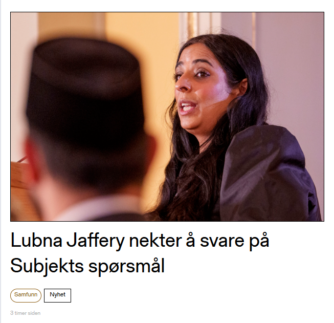 Kulturminister Lubna Jaffery er i full sving med sannhetsministeriumet. Når noen stiller henne spørsmål er hun enten opptatt, syk eller bortreist. Nå nekter hun å svare. 

Skal virkelig regjeringen innføre sensur - uten en gang å svare på spørsmål fra pressen?