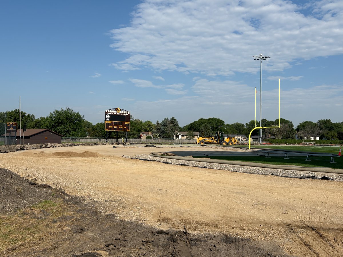 Work continued on the new track at South High School last week as workers poured gravel for the base of the track.