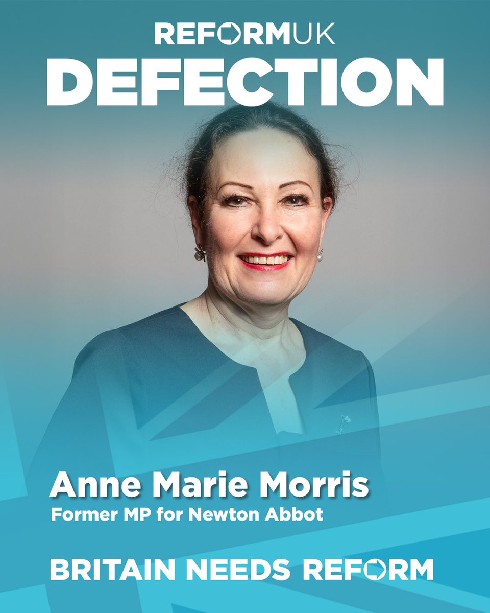 🙌 Welcome to Anne Marie Morris, who has today joined Reform UK! 🤝

She’ll be leading the charge on our social care policy - an area crying out for competence &amp; common sense.

Britain needs Reform. 🇬🇧

#ReformUK #SocialCare