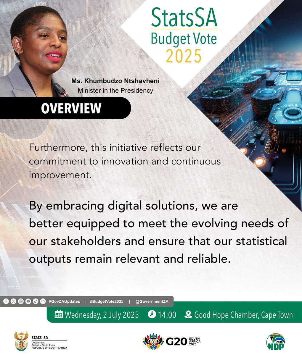 GovernmentZA's tweet photo. #StatsSA #StatsSABudgetVote #GovZAUpdates #BudgetVote2025 https://t.co/rRfr5FFvdI