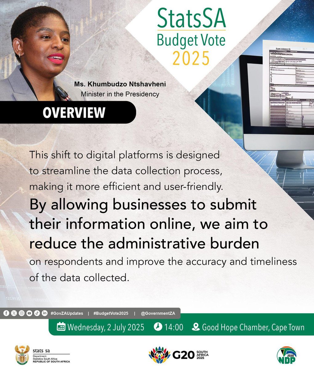 GovernmentZA's tweet photo. #StatsSA #StatsSABudgetVote #GovZAUpdates #BudgetVote2025 https://t.co/rRfr5FFvdI