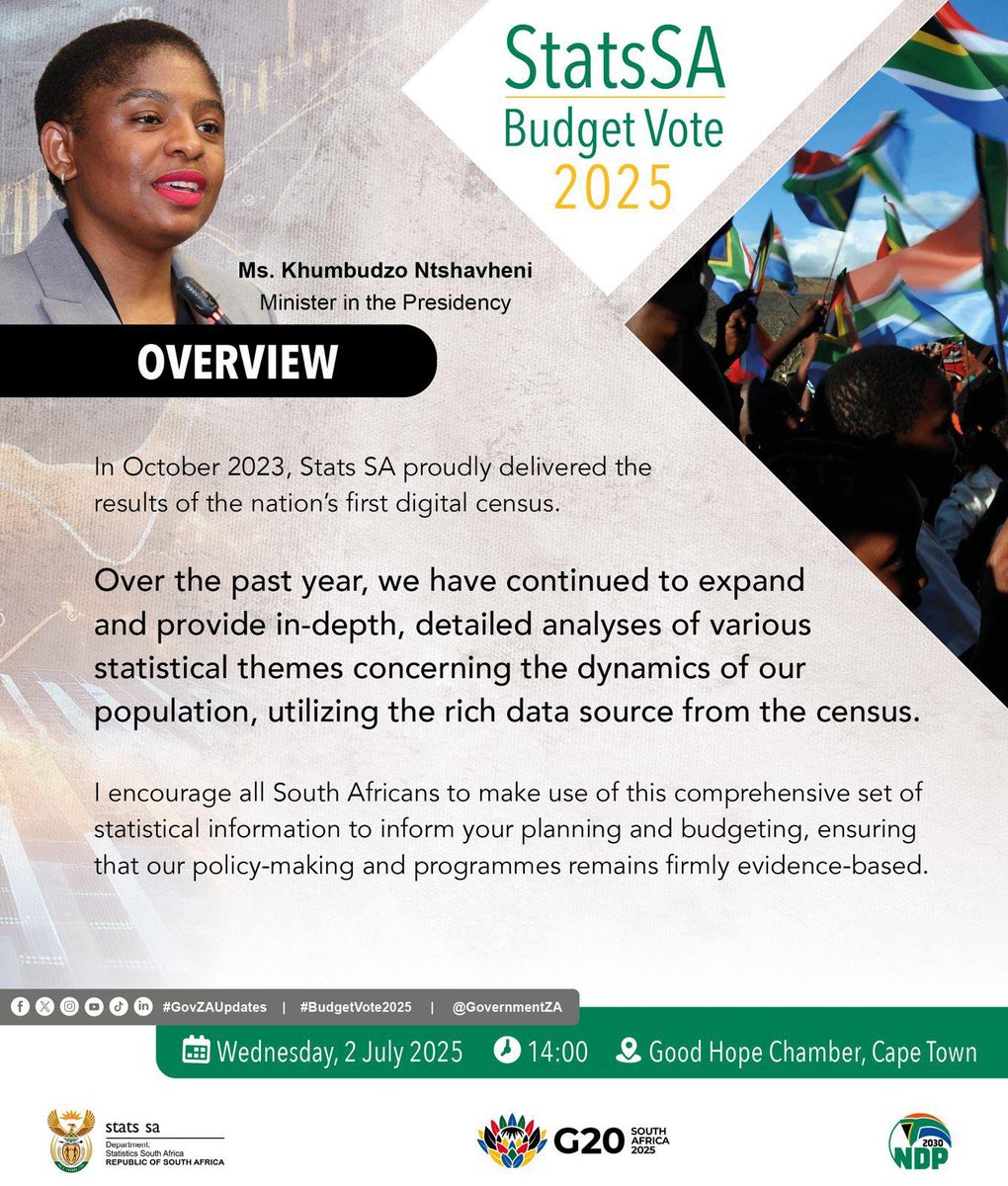 GovernmentZA's tweet photo. #StatsSA #StatsSABudgetVote #GovZAUpdates #BudgetVote2025 https://t.co/x7XpulX2Fe