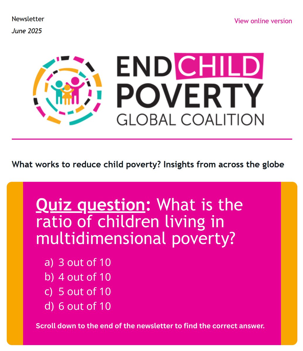 globalcoalition's tweet image. Our latest #EndChildPoverty newsletter is out.
Discover what’s working to reduce child poverty, how smarter investments can shape Africa’s future, and why Slovenia is leading by example.
Plus: new data, podcasts, events, and global insights.
🔗 ow.ly/8RYw50WjQmL