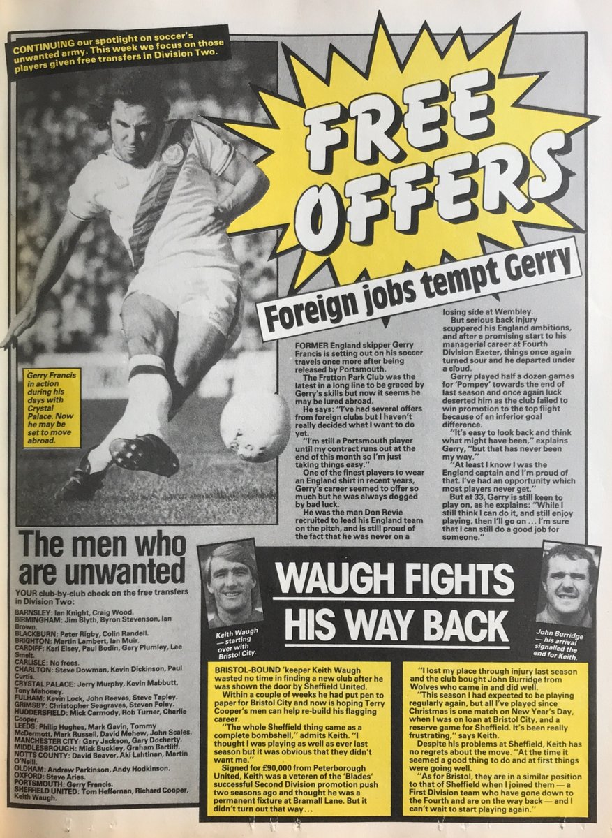 1888Letter's tweet image. Division One & Two Free Transfers at the end of 1984/85 @FootballArchive @JohnMcM04582246 @jslovechild @MemorabiliaMal