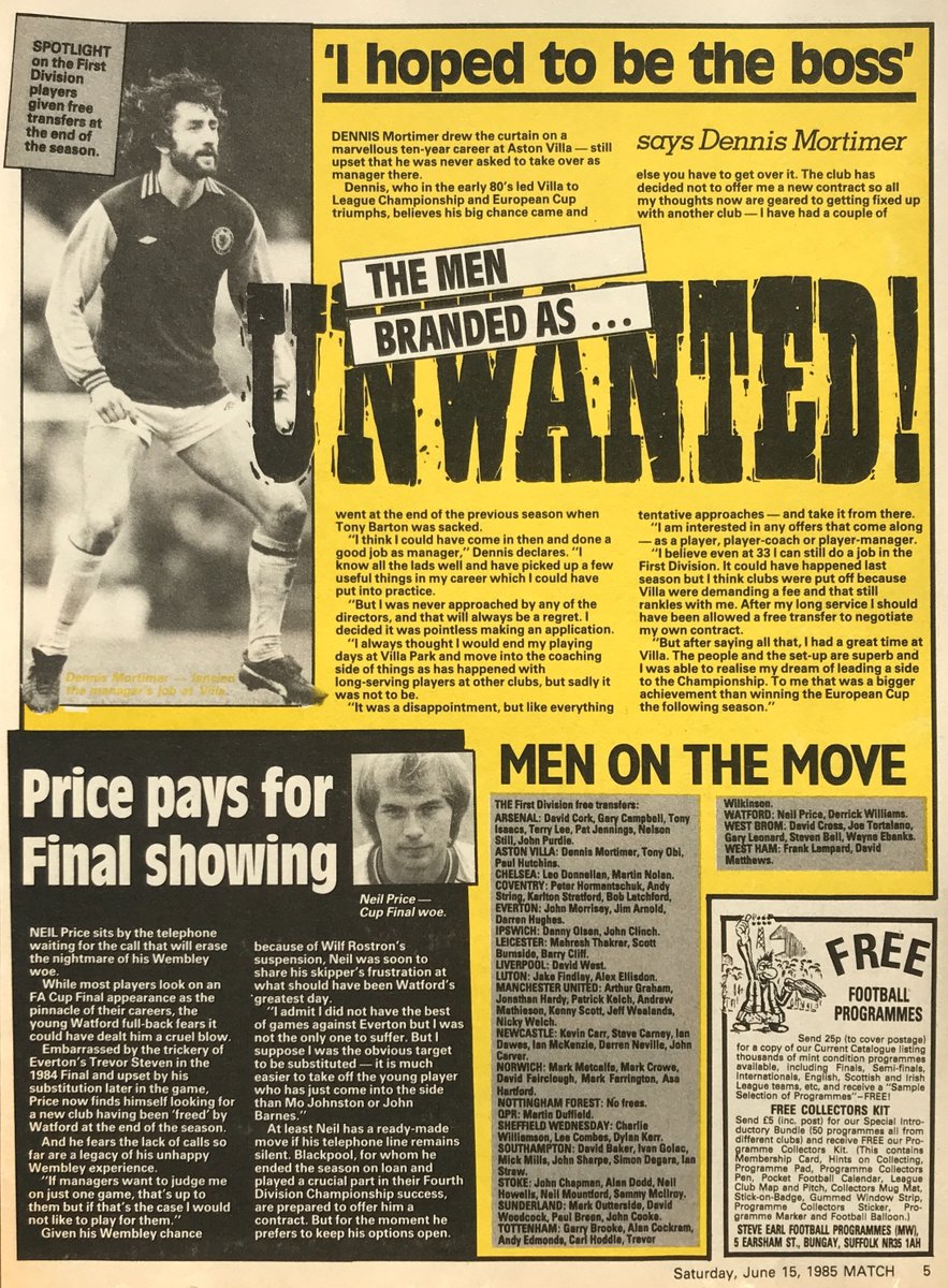 1888Letter's tweet image. Division One & Two Free Transfers at the end of 1984/85 @FootballArchive @JohnMcM04582246 @jslovechild @MemorabiliaMal