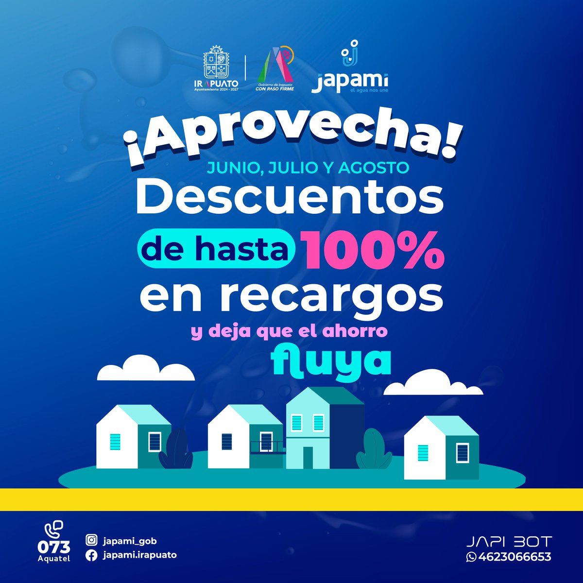 ¡Ponte al corriente sin pagar recargos!
La <a href="/JAPAMIgob/">JAPAMI💧</a> te invita a aprovechar los descuentos de hasta el 100% en recargos.
💧🧾🍓