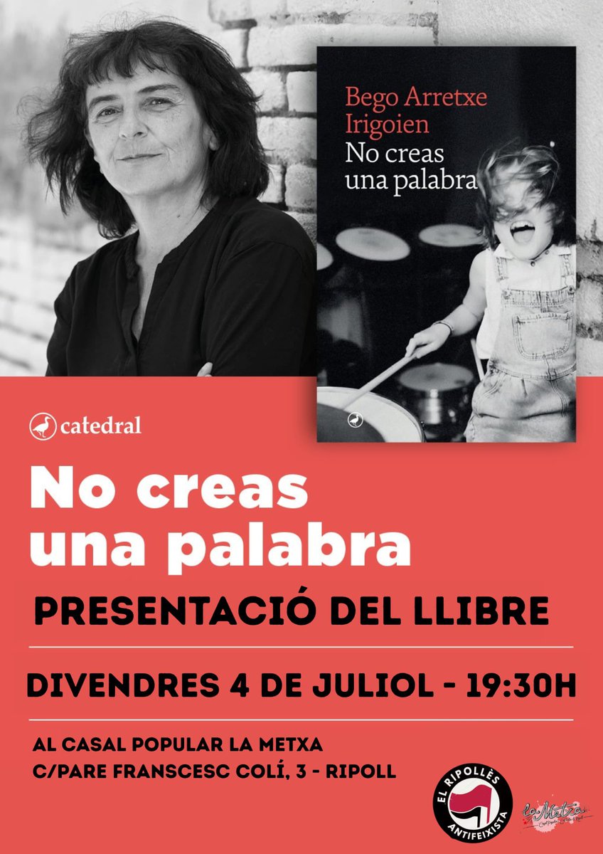 📚 Aquest divendres presentació del llibre “No creas una palabra” a càrrec de la Plataforma Antifeixista del Ripollès amb la presència de la seva autora. 

Us hi esperem!