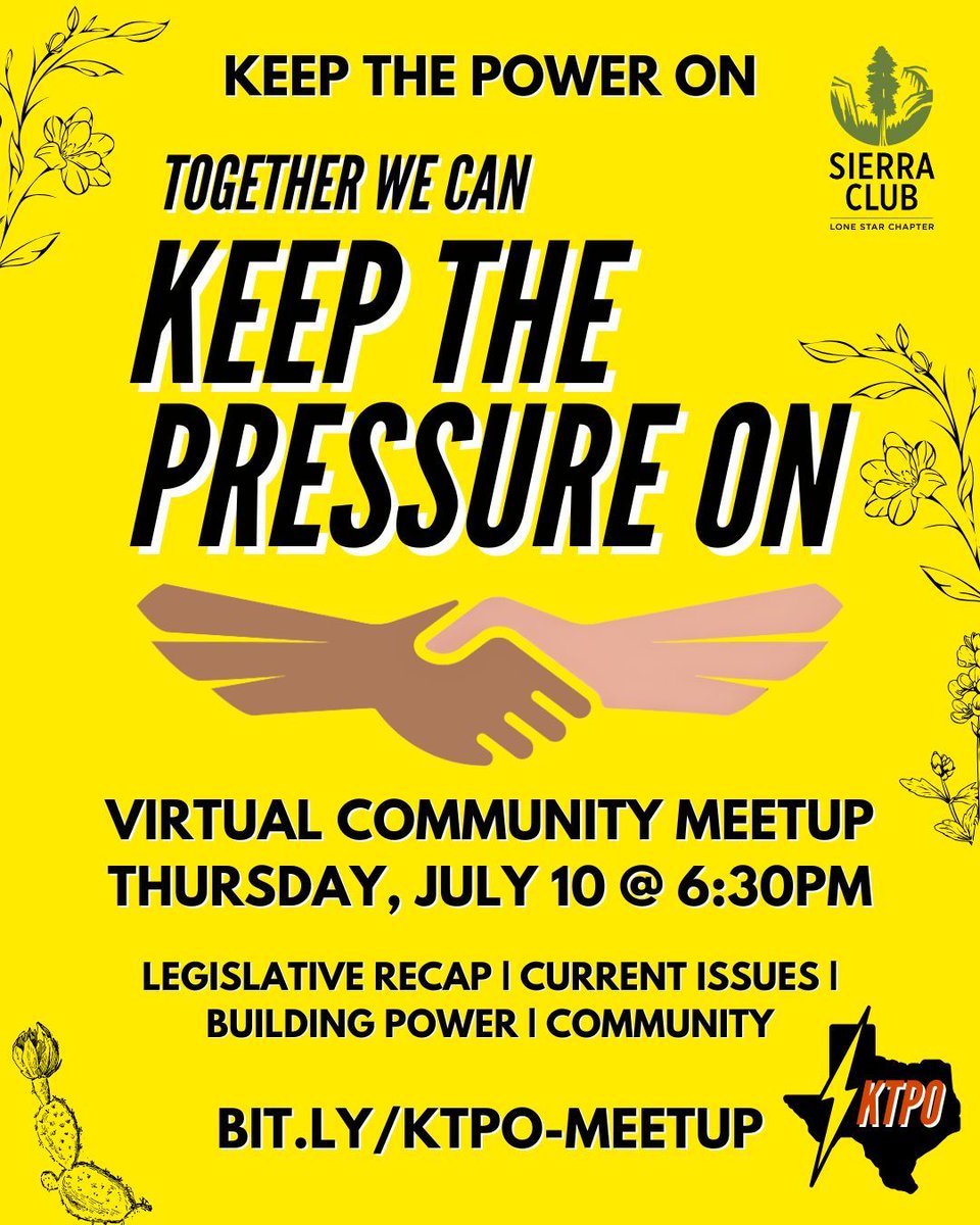 TexasSierraClub's tweet image. You can fight for your community, & connect with others along the way!
👉 bit.ly/ktpo-meetup
Energy, climate, justice, & social issues are inextricably linked. Texans are struggling, our water + air are polluted, and our "leaders" put profit over people.
This ends now.