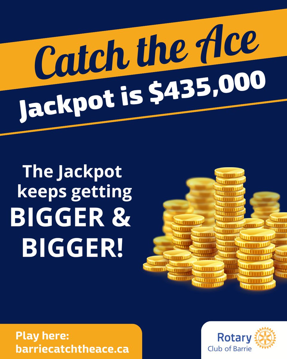 No need to pinch yourself, the Catch the Ace jackpot is real and it’s estimated at $435,000! 😱

Grab your tickets now for a shot at the prize and help support incredible community projects through the Rotary Club of Barrie.

Get your tickets at barriecatchtheace.ca/?utm_source=tw…