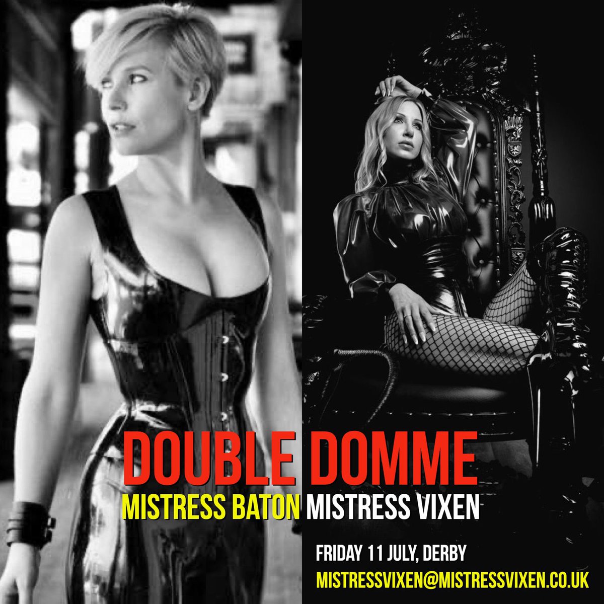 Want to be one of the lucky guys who sees us on our first ever Double Domme day together? Mail <a href="/MistressVixen/">｡.✰ 𝕄𝕚𝕤𝕥𝕣𝕖𝕤𝕤 𝕍𝕚𝕩𝕖𝕟 ✰.｡</a> at mistressvixen@mistressvixen.co.uk to book. 
Location: Derby.
🔥🔥🔥