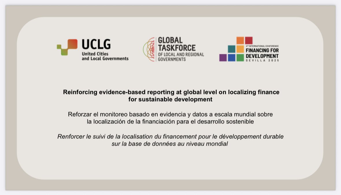 GlobalTaskforce's tweet photo. 🟡 #Listen2Cities
@UCLG_Saiz opens #FFD4 side event:
Strengthening the evidence on #localfinance helps us make the case for transformation but there is insufficient knowledge on #LRG public finance data.
📢#WOFI is a strong initiative & part of the Seville Platform for Action. https://t.co/BDhoPbJ51z