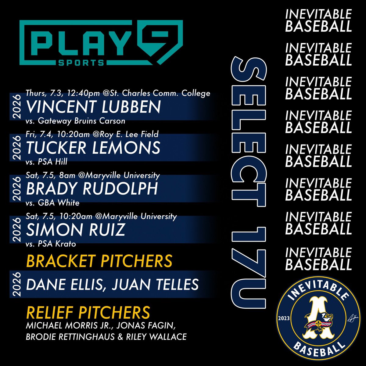 Hayden Wilson (@haydenwilson27) on Twitter photo Pitching rotation for the <a href="/Play9Sports/">Play9Sports</a> Gateway Open. <a href="/NickHerrinsAs/">Inevitable A’s</a> 17u Select playing great baseball with a record of 22-4-1 so far. Great opportunity for college coaches to get a look at some #uncommited 2026’s! <a href="/Play9Scouting/">Play9 Scouting</a> Pitching rotation for the <a href="/Play9Sports/">Play9Sports</a> Gateway Open. <a href="/NickHerrinsAs/">Inevitable A’s</a> 17u Select playing great baseball with a record of 22-4-1 so far. Great opportunity for college coaches to get a look at some #uncommited 2026’s! <a href="/Play9Scouting/">Play9 Scouting</a>