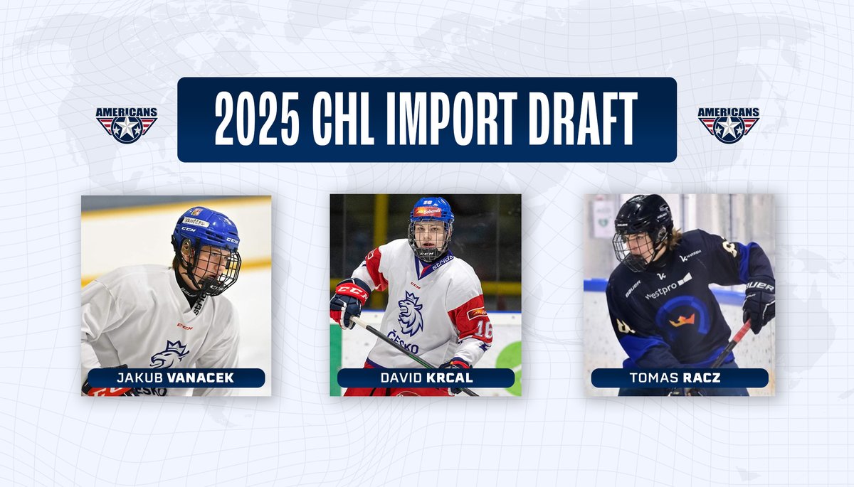 TCAmericans's tweet image. Americans add one defenseman, two forwards in 2025 #CHLImportDraft.

DETAILS » chl.ca/whl-americans/…