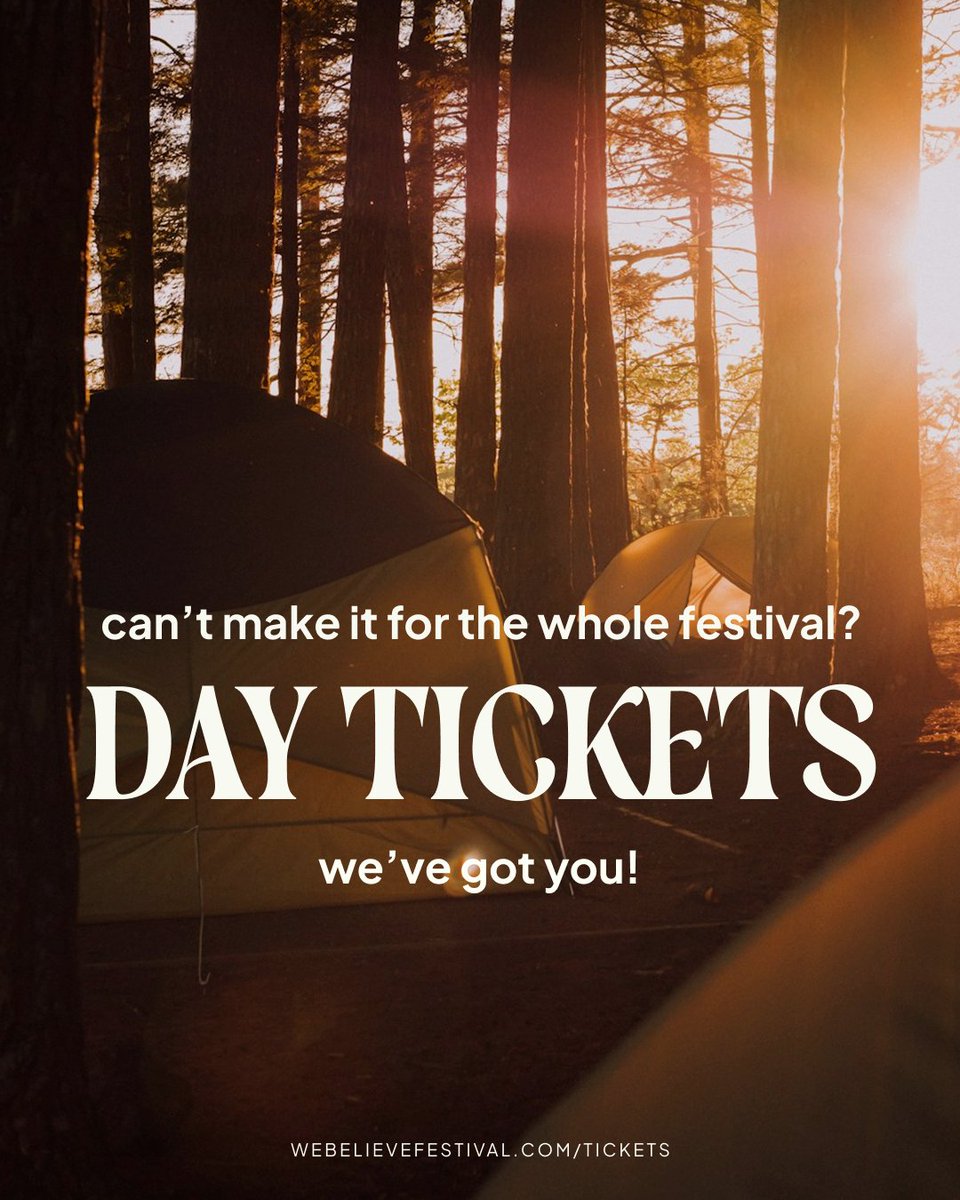 Want to come to the festival but can’t come for the whole weekend? Adult day tickets are just £40! 

Day tickets are a great way to experience everything that the festival has to offer at low rates.

Get yours here: webelievefestival.com/tickets