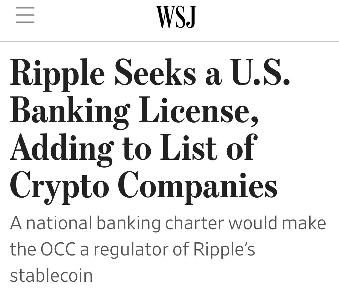 💥JUST IN: 🇺🇸 Ripple applies for US banking license. Global banking has  only one savior: $XRP