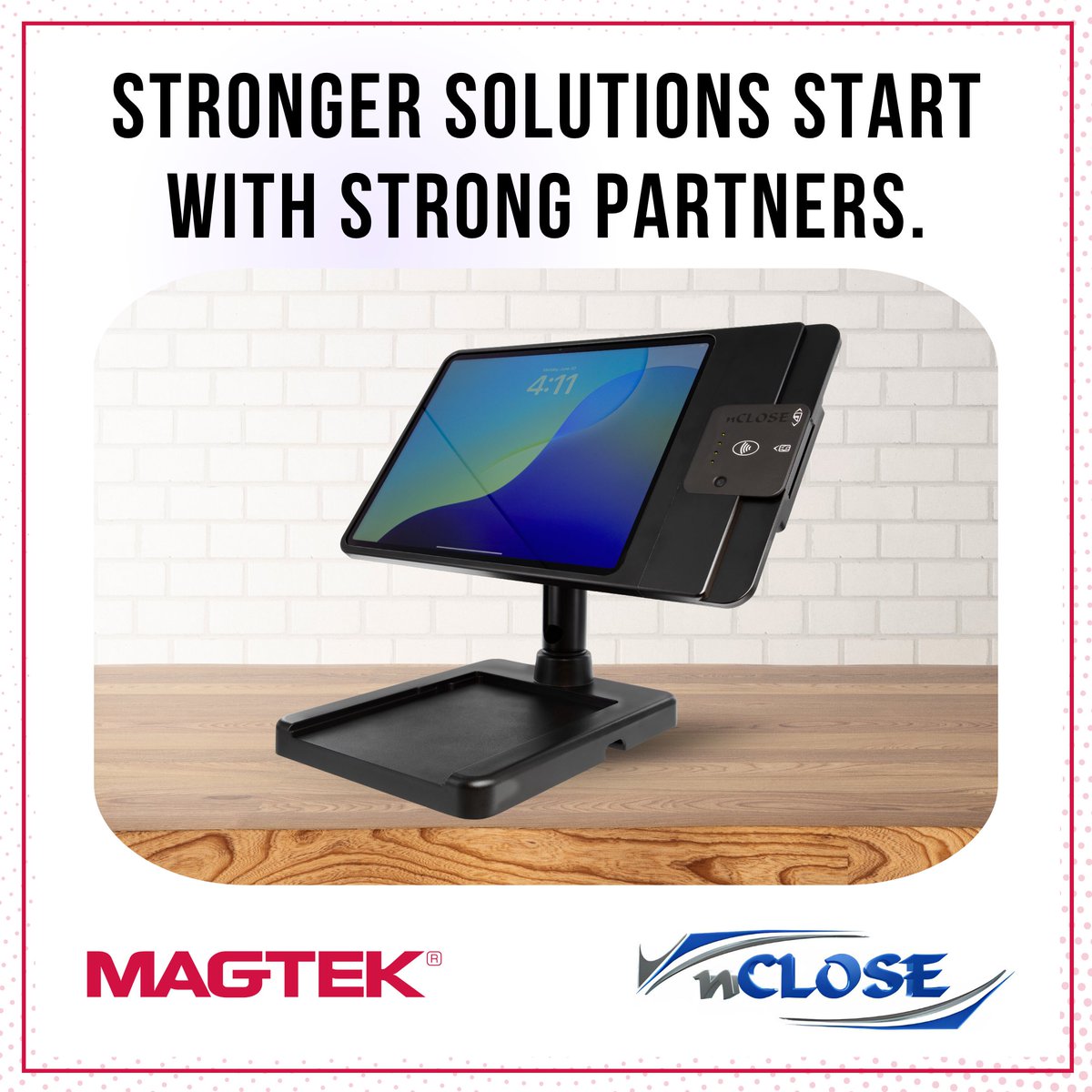 A big partner shout-out today to nCLOSE! When trying to put our appreciation into words, we will defer to our partner, “We like working with MagTek because we know they build reliable card readers,” said Jimmy Durham, President of nCLOSE. #payment #solutions #enclosure