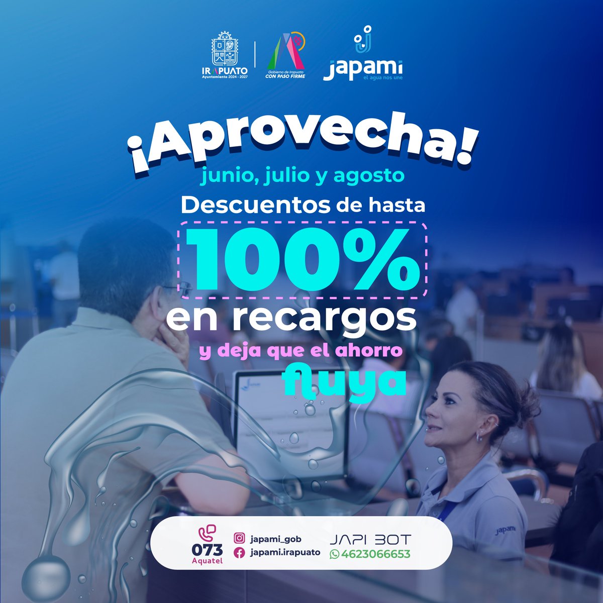 ¡Ponte al corriente sin pagar recargos!
La <a href="/JAPAMIgob/">JAPAMI💧</a> te invita a aprovechar los descuentos de hasta el 100% en recargos.
💧🧾🍓