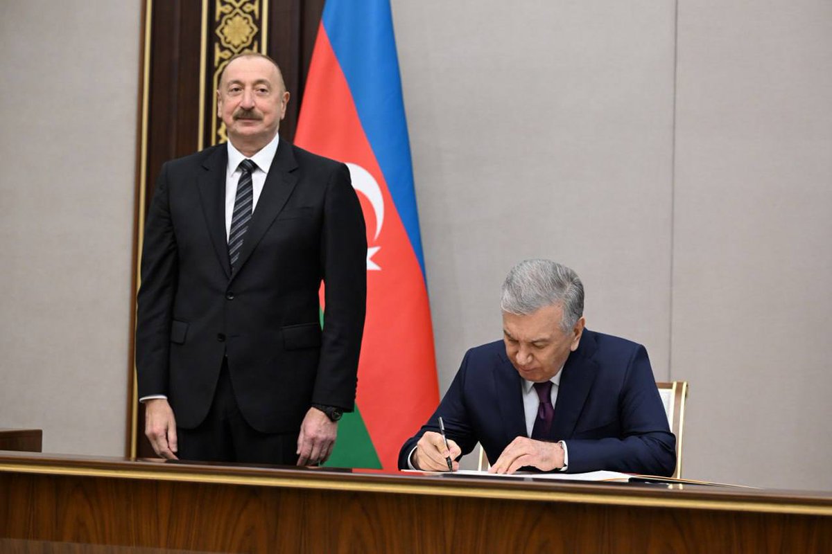Shavkat Mirziyoyev's Press-service (@president_uz) on Twitter photo Continuing the program of his state visit, President Shavkat #Mirziyoyev together with President <a href="/azpresident/">İlham Əliyev</a> inaugurated the new building of our country’s embassy in #Baku, and left memorable notes in the Book of honorary guests. Continuing the program of his state visit, President Shavkat #Mirziyoyev together with President <a href="/azpresident/">İlham Əliyev</a> inaugurated the new building of our country’s embassy in #Baku, and left memorable notes in the Book of honorary guests.