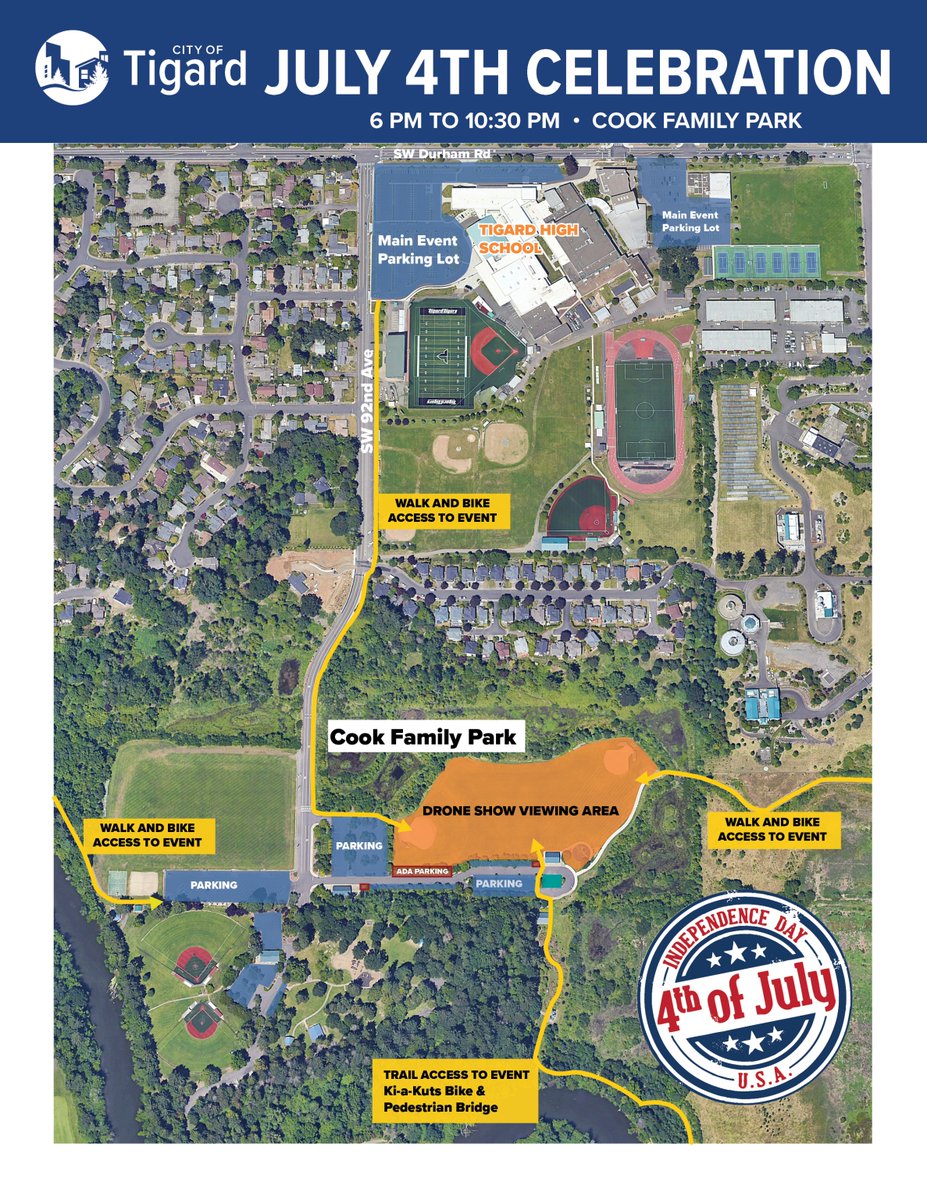 TigardOR's tweet image. Know before you go – Tigard’s 4th of July Celebration!

The drone show is coming soon, and the only way to catch the full experience is from inside Cook Family Park
Additional ADA parking available on site 

Details: tigard-or.gov/explore-tigard…

#TigardOR #4thOfJuly #DroneShow