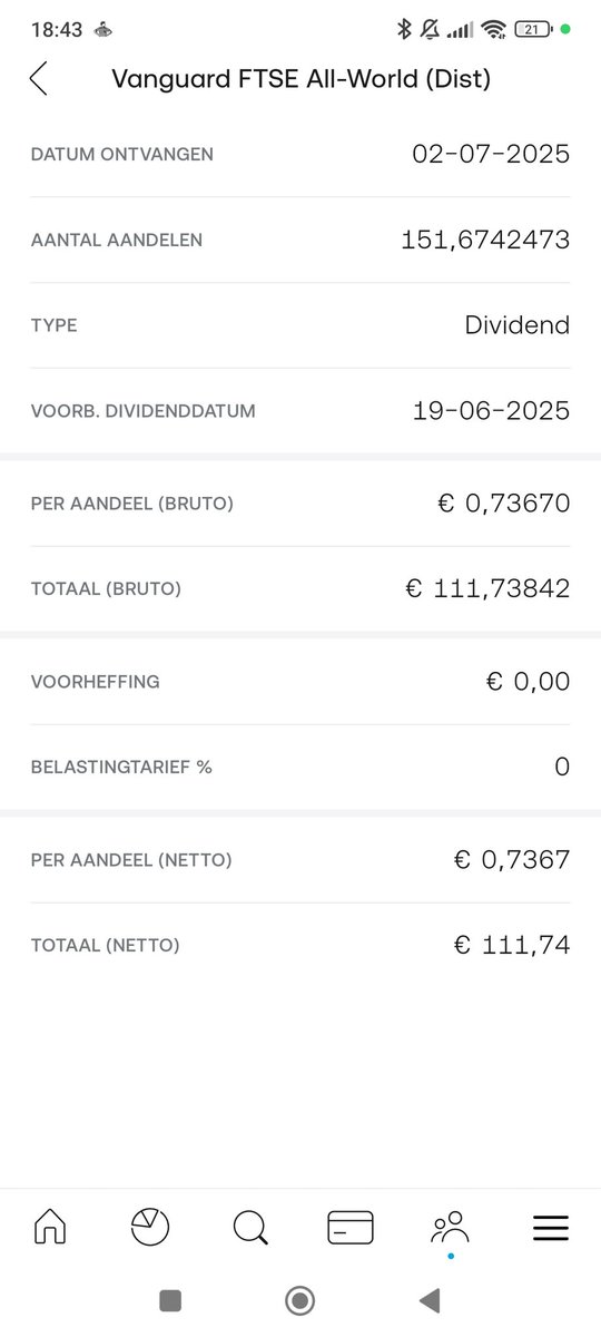 dividend_runner's tweet photo. Dividend ontvangen van mijn grootste positie. Nog een paar shares erbij en kan dan van het dividend 1 share bijkopen $VWRL #stocks #dividend https://t.co/0WEfzvDnbI