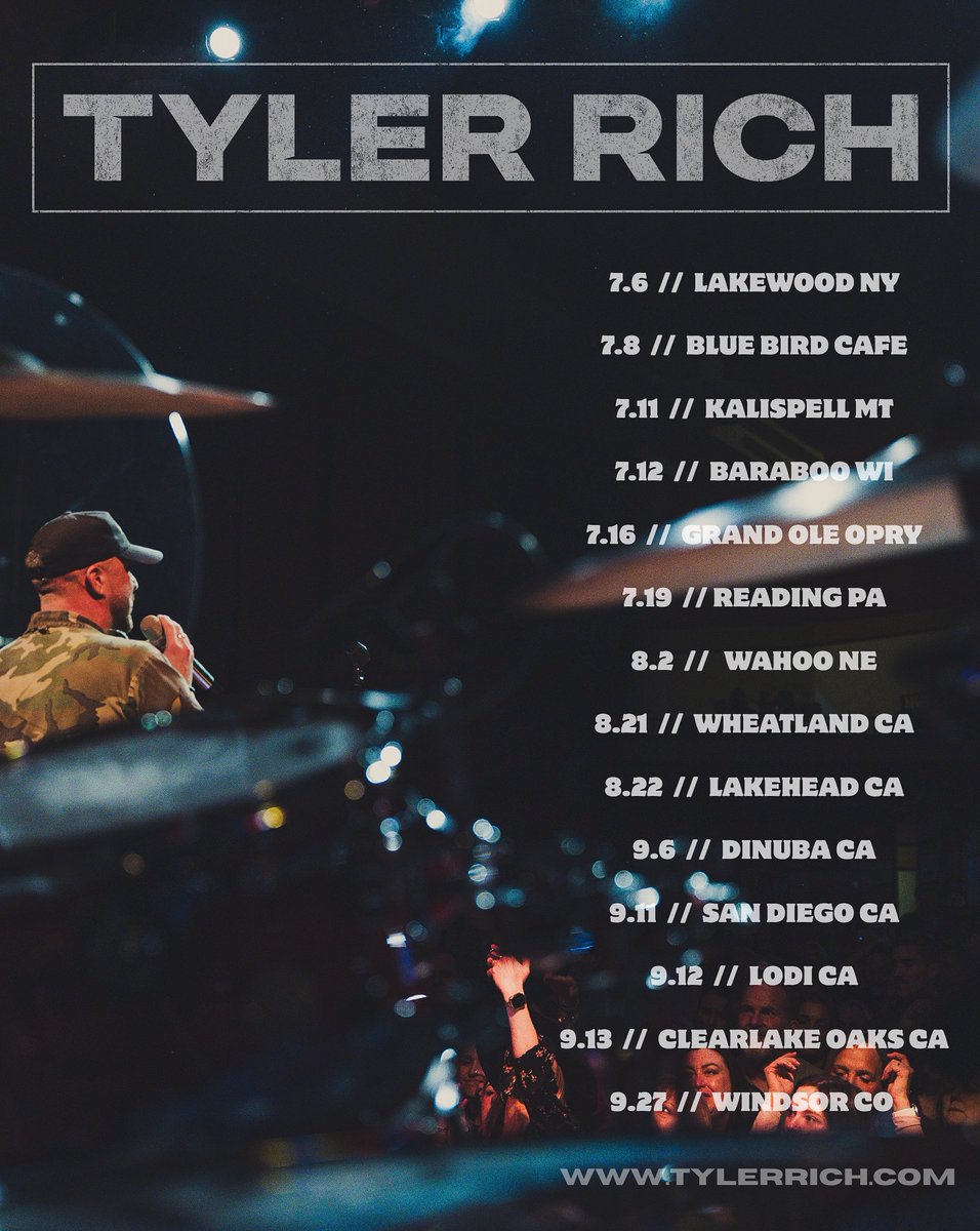 SUMMER LINEUP!! Where we seeing you? DROP your city in the comments if you want our fall tour to your way!

🎟️ : Tylerrich.com/#tour

#california #summer #norcal #nwmontana #montana #kalispell #philadelphia #nashville #opry #bluebird #sandiego #wisconsin #upstatenewyork