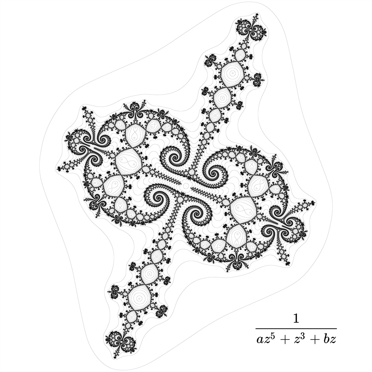 Math.  The Fingerprint of Infinity.  Computation. Fractal features.

The incredible beauty of the Julia set for f(z) = 1/((0,15+0,15i)z5 + z3 + (-3+3i)z) on [-3;3] x [-3;3].  

Source: tinyurl.com/mr28krjx