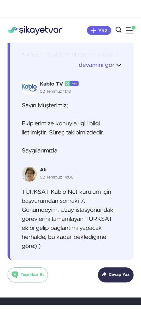 AliOlmezoglu's tweet photo. @TurksatAsistan 
Dün(01/07) oluşturulan randevuya, bugün vaat ettikleri hâlde tüm gün evde onları beklediğim halde niye gelmediklerine dair herhangi bir bilgilendirme yok. 
Yalnızca bugün sadece cuma (04/07) ekiplerin gelebileceğine dair telefon aldım. Garantisi yok tâbi ki de.. https://t.co/0skI32v8sW