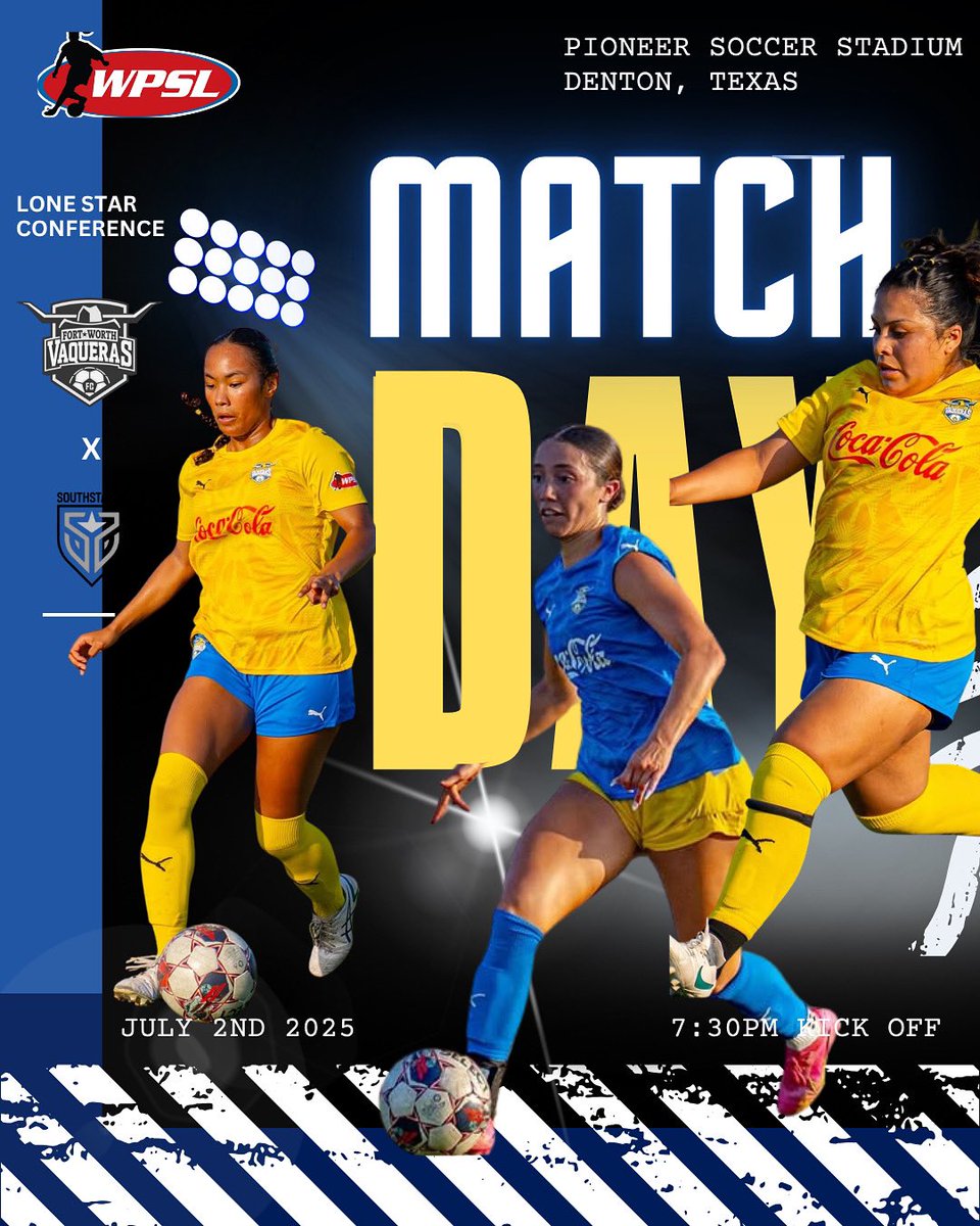 Fort Worth Vaqueros (@ftworthvaqueros) on Twitter photo It’s match day for your Vaqueras! It’s their last game of the 2025 <a href="/WPSL/">Women’s Premier Soccer League</a> season and they need your support! Head up to Pioneer Soccer Stadium in Denton! Kick off is 7:30pm! Thank you for your support, it’s been an amazing season!! It’s match day for your Vaqueras! It’s their last game of the 2025 <a href="/WPSL/">Women’s Premier Soccer League</a> season and they need your support! Head up to Pioneer Soccer Stadium in Denton! Kick off is 7:30pm! Thank you for your support, it’s been an amazing season!!