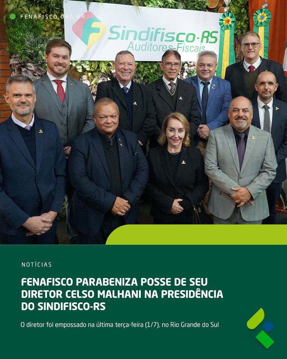 Fenafisco's tweet image. Fenafisco: a federação parabeniza com grande entusiasmo a posse na presidência do Sindifisco-RS, do diretor de Assuntos Parlamentares da federação, Celso Malhani de Souza.
👉 Veja mais: tinyurl.com/yc84sr5p 
#fenafisco #sindifiscors #riograndedosul #eleicoes