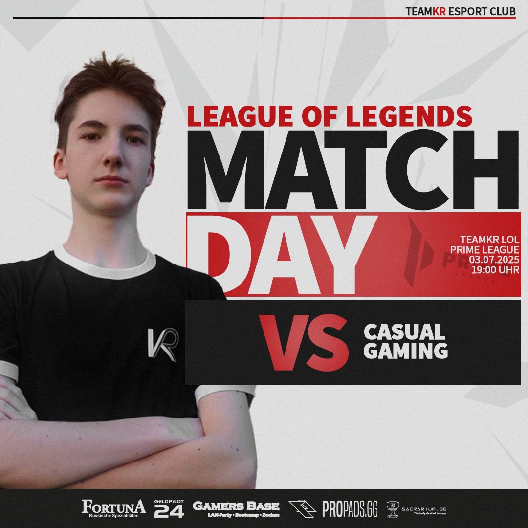 [ LoL | Matchday ]

Zeit für das Nachholspiel!
Heute ab 19:00 Uhr spielt unser LoL-Team gegen Casual Gaming in der <a href="/PrimeLeague/">Die Techniker Prime League</a>, Liga 7.

Übertragen wird das Match von <a href="/derMiniwini/">derMiniwini</a>.

🏆 PRIME League Gruppe 7.1
🆚 Casual Gaming
⏰ 19:00 Uhr
📺 ttv/derminiwini

#PRIMELeague #LoL