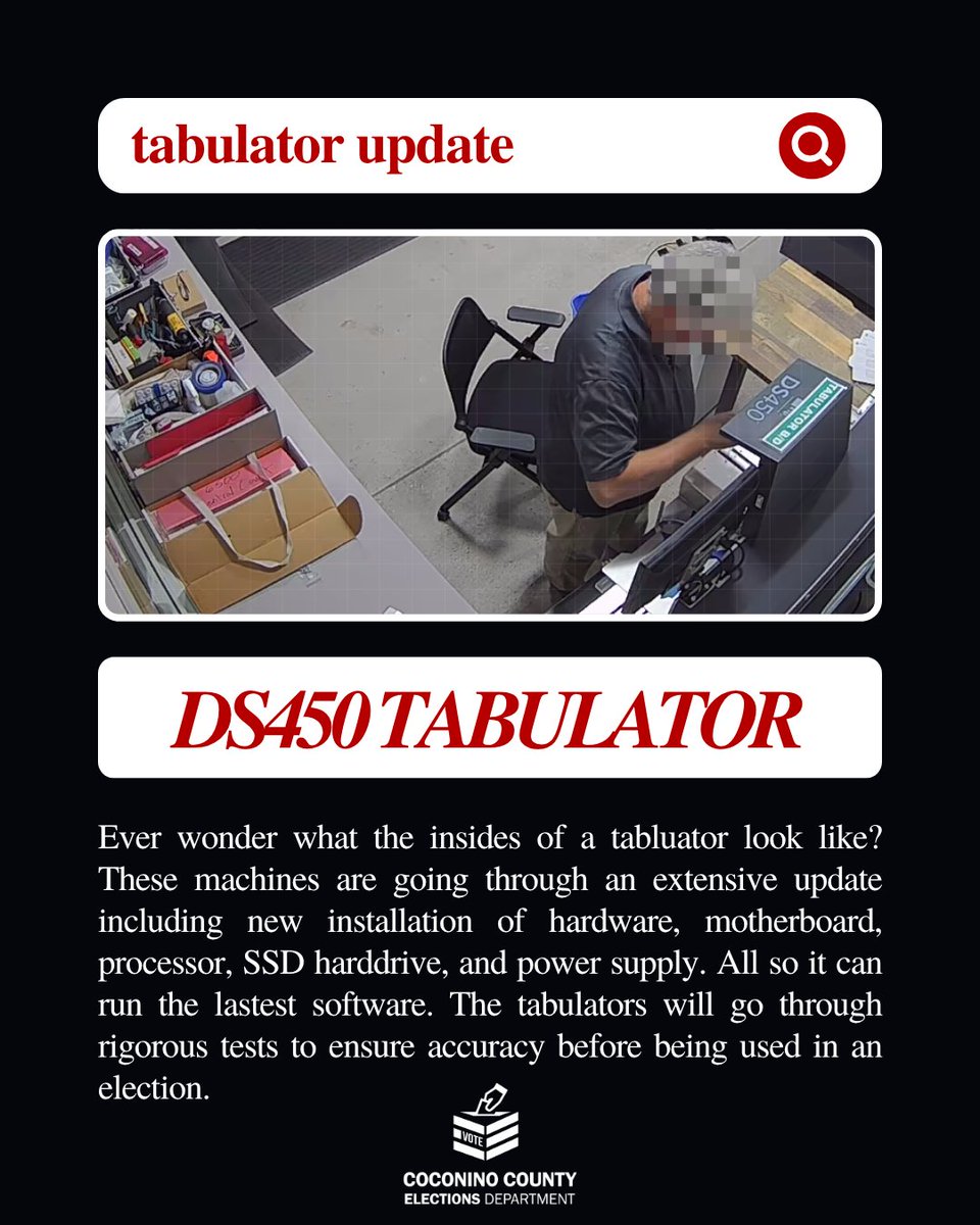 CoconinoVote's tweet image. Thanks @essvote for updating our tabulators with the newest upgrade! 🗳️🔧
Staying secure, accurate, and up-to-date—because voters deserve the best.
#ElectionTech #TrustedTabulation #VotingMatters #CoconinoVotes