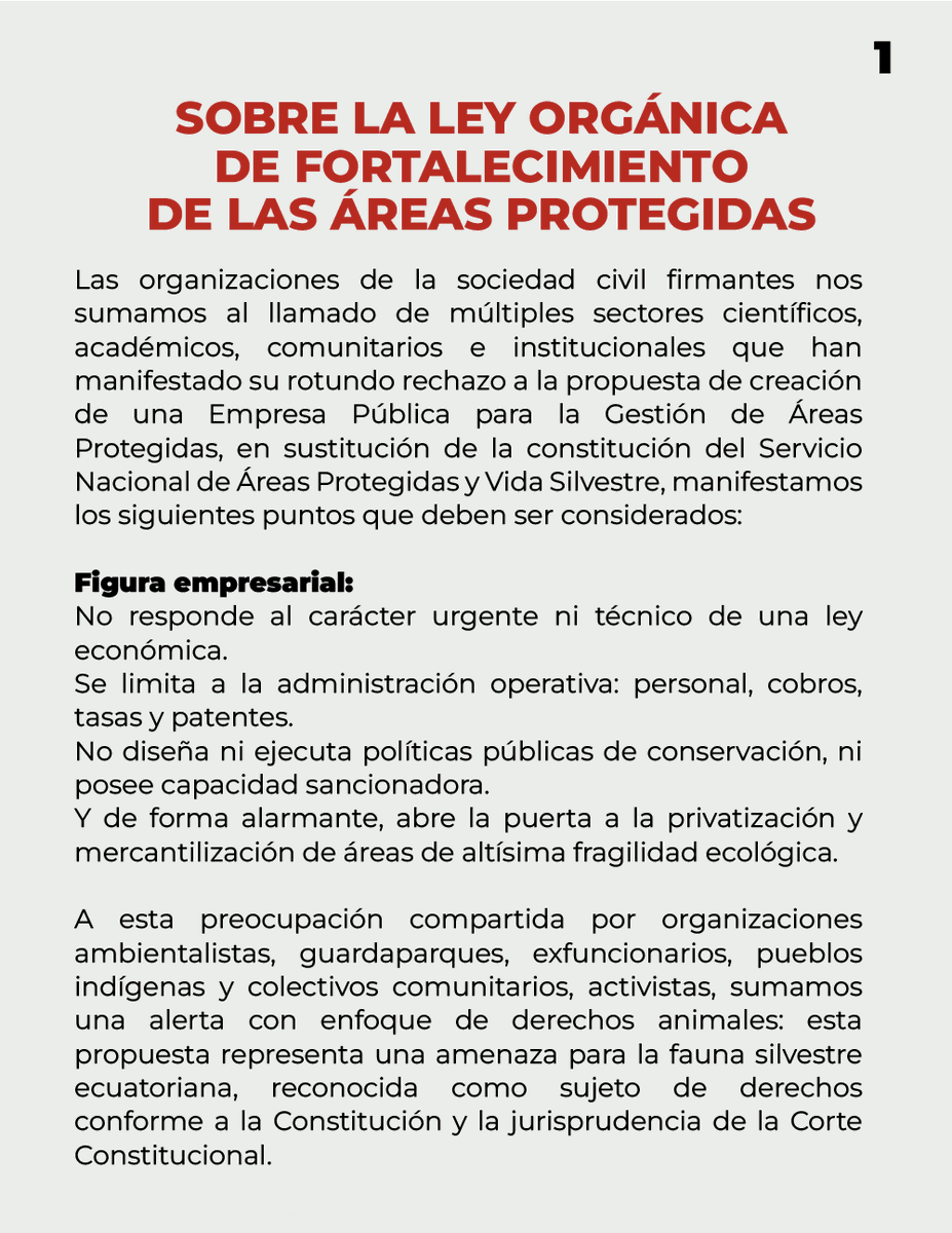 LoaEcuador's tweet photo. Compartimos nuestra postura sobre la Ley Orgánica de Fortalecimiento de las Áreas Protegidas, que entra hoy a 1er. debate.
@NielsOlsenP @DanielNoboaOk @camileonok
#AreasProtegidasNOprivatizadas https://t.co/Xvcp5Z4wTg