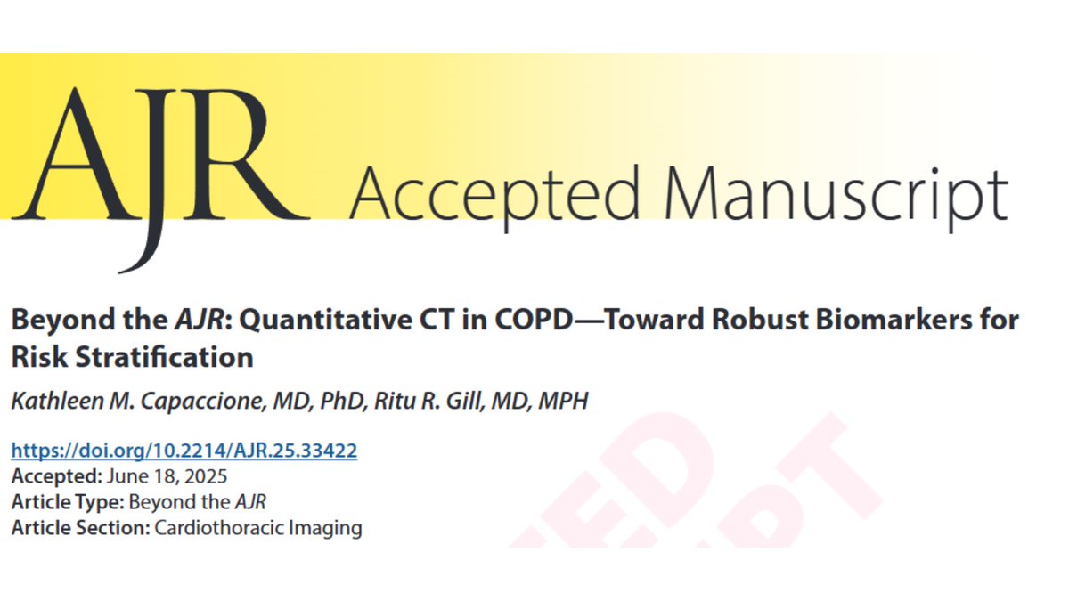 arosenkrantzmd's tweet image. New @AJR_Radiology Accepted Manuscript:
"Beyond the AJR: Quantitative CT in COPD—Toward Robust Biomarkers for Risk Stratification"
By Drs Capaccione & @RituGill2014 @columbiaimaging
ajronline.org/doi/10.2214/AJ…