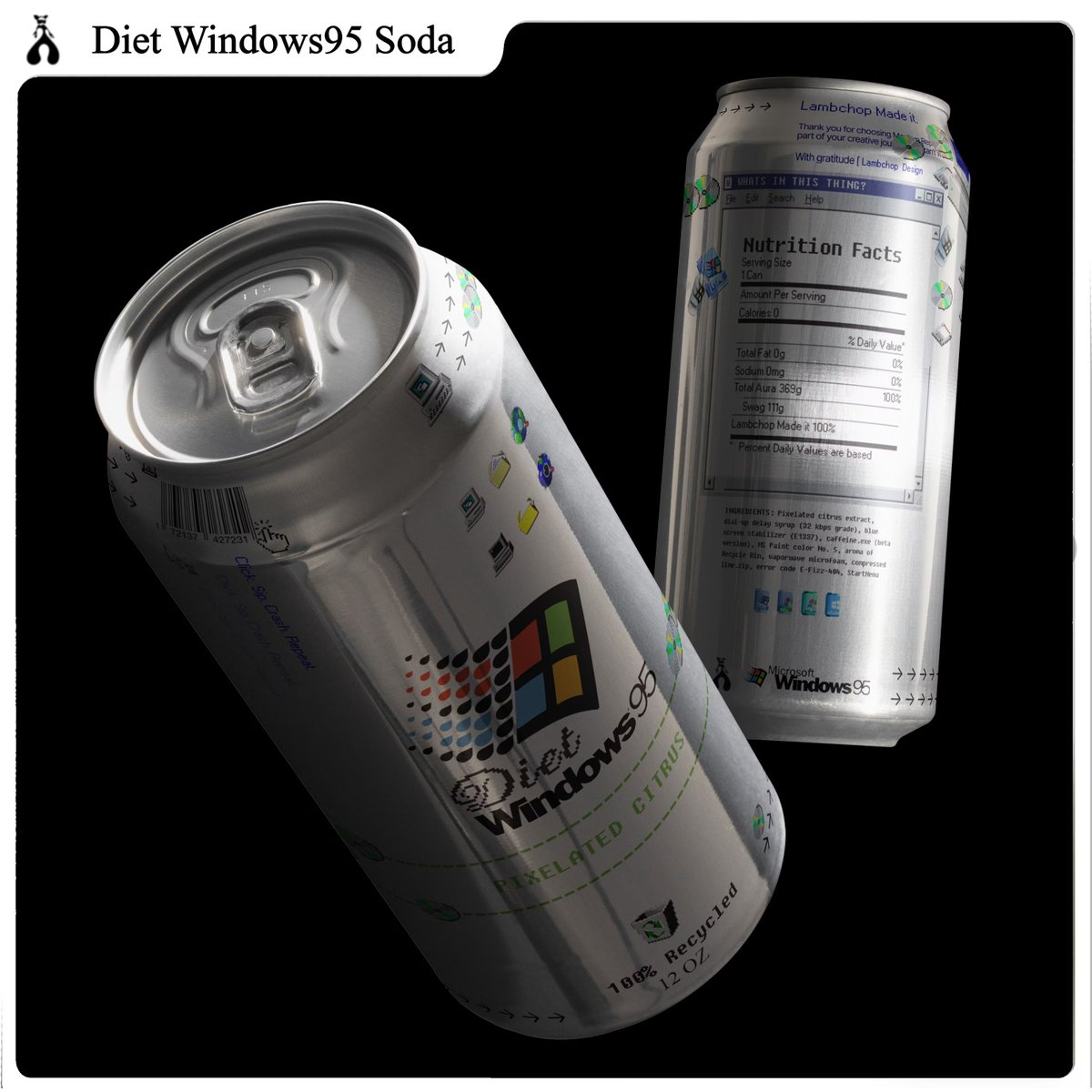 "Diet Windows95" Soda Concept by lambchop (2025)