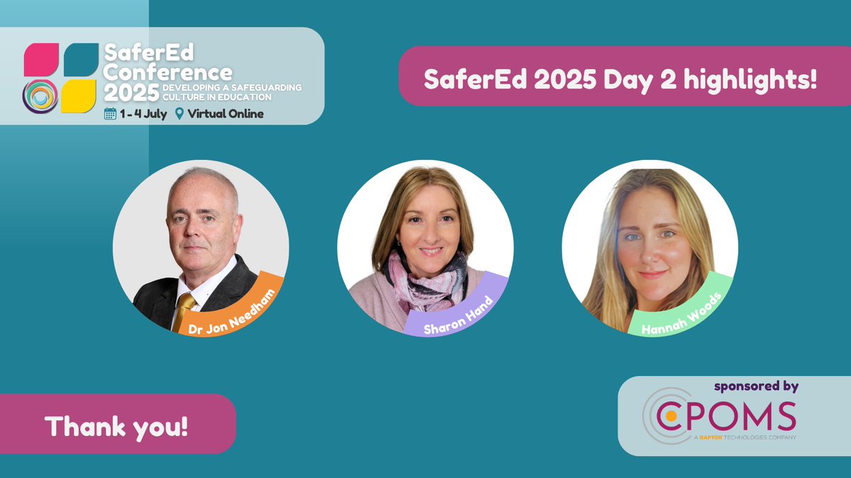 A fabulous second day at SaferEd2025! A big thank you to all our speakers who delivered three fascinating workshops.

✅ At 10am Dr. Jon Needham kicked off proceedings with the informative and thought-provoking talk, IRL – The motivation for sexting in UK teenage boys. Jon