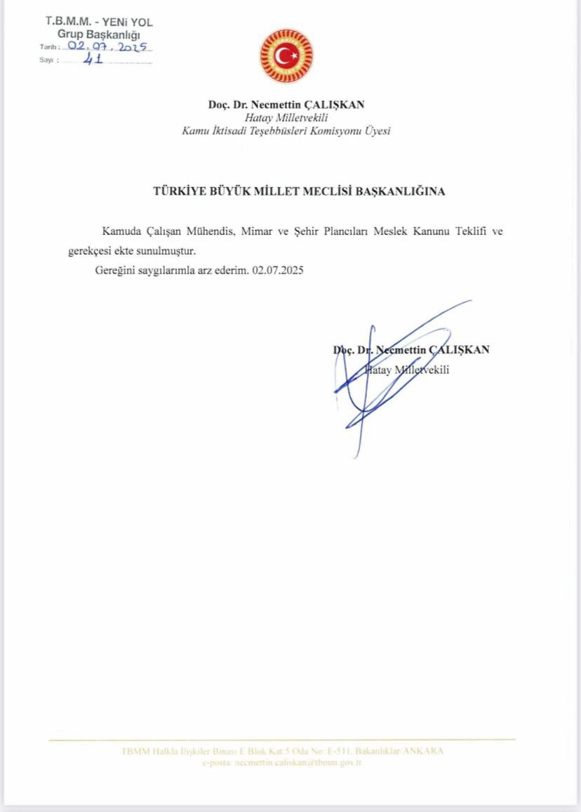 MÜHENDİS TEK-SEN ULAŞIM (@muhteksenulasim) on Twitter photo Saadet Partisi Hatay milletvekili Sn. <a href="/necmettincalisk/">Doç. Dr. Necmettin ÇALIŞKAN</a> "Mühendis, Mimar ve Şehir Plancıları Meslek Kanunu" hazırlamak suretiyle TBMM'ye sunmuştur.
Desteklerinden ötürü kendilerine teşekkürlerimizi iletiyoruz.
<a href="/MuhTekSenUlasim/">MÜHENDİS TEK-SEN ULAŞIM</a>
<a href="/MuhTekSen_Konf/">Mühendis Tek-Sen Konfederasyonu</a> Saadet Partisi Hatay milletvekili Sn. <a href="/necmettincalisk/">Doç. Dr. Necmettin ÇALIŞKAN</a> "Mühendis, Mimar ve Şehir Plancıları Meslek Kanunu" hazırlamak suretiyle TBMM'ye sunmuştur.
Desteklerinden ötürü kendilerine teşekkürlerimizi iletiyoruz.
<a href="/MuhTekSenUlasim/">MÜHENDİS TEK-SEN ULAŞIM</a>
<a href="/MuhTekSen_Konf/">Mühendis Tek-Sen Konfederasyonu</a>