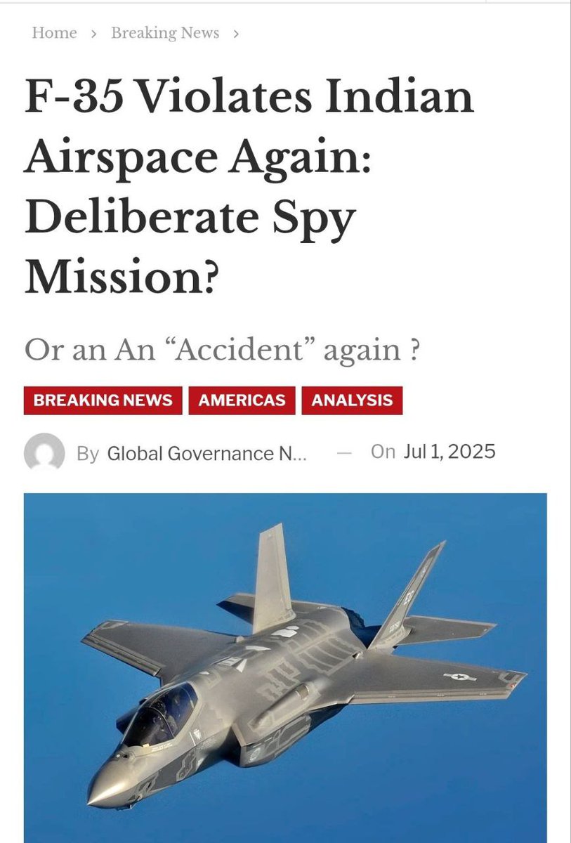 nidhisj2001's tweet photo. Another “invisible” F-35 magically spotted by the Indian Navy. 🪄
So much for stealth, huh?
Not a coincidence. These aren’t flybys — they’re spy-bys.
State-of-the-art American tourism, surveillance edition.
#F35 #IndianNavy #StealthWho #SpyGames #AirspaceViolated #DesiRadarTooStrong