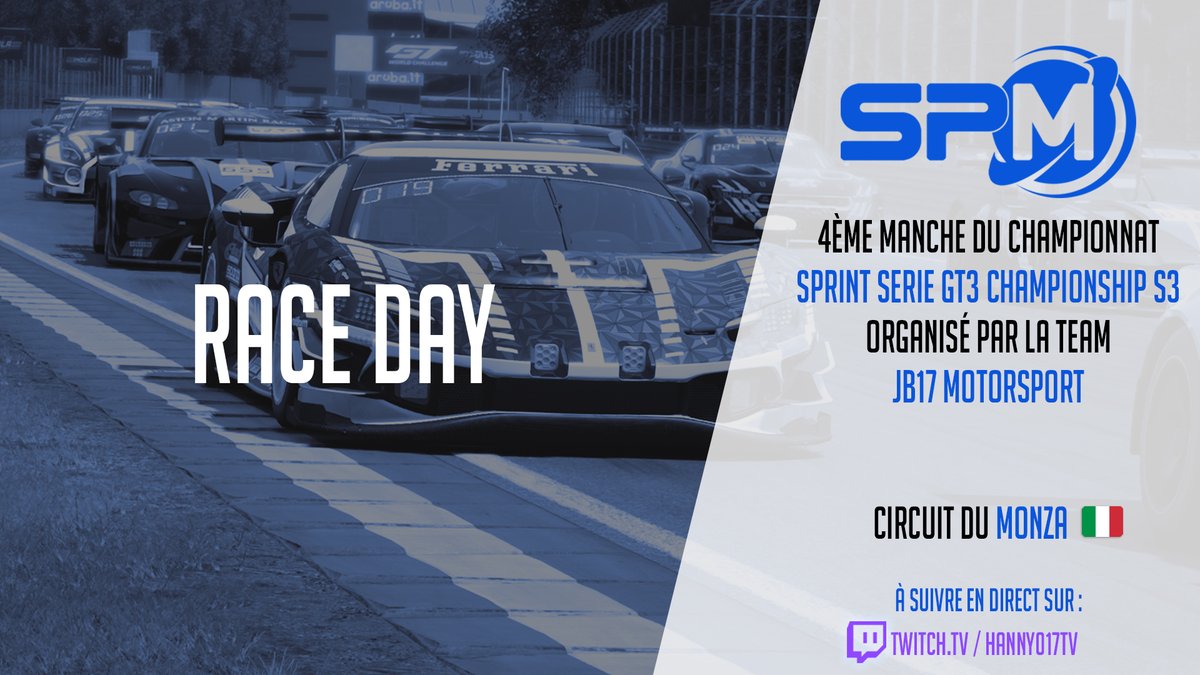 Ce soir à 21H , nos pilotes N. GENIVIKO,  <a href="/gwenmagic/">GWΞN</a> , 
A.FLEURANT et <a href="/legeek05/">HM</a>   participent à la 4ème manche SSGC sur le circuit de MONZA 🇮🇹

🎙️ <a href="/hanny017tv/">Hanny017TV</a> 
📺 twitch.tv/hanny017tv

#ForzaSPM #Assettocorsacompetizione