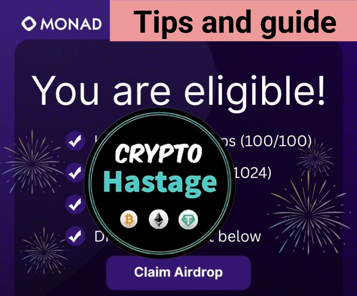 crazy tips and tricks for you 

<a href="/monad_xyz/">Monad ⨀</a> some tips and guide 💯 % eligibility ✅

• Deploy contracts
• Use multiple dApps
• Hold some tokens &amp; NFTs
• Stay active over days, weeks,
•100+ unique contracts