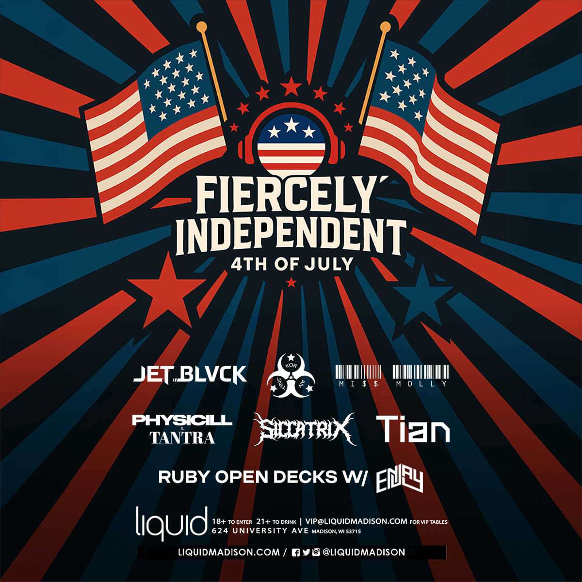WE ARE FIERCELY INDEPENDENT! 📷 Come celebrate the 4th with us with FREE tickets for 21+ guests up until doors with one of the last electronic independent music venues in Madison! We're proud of that title and proud to work with independent artists throughout the Midwest!

Break