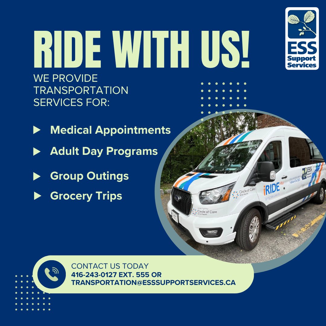 🚗 Do you need a reliable ride?

📞 Call us today to book your ride. Please call 416-243-0127 ext. 555 to register and/or book your ride.
