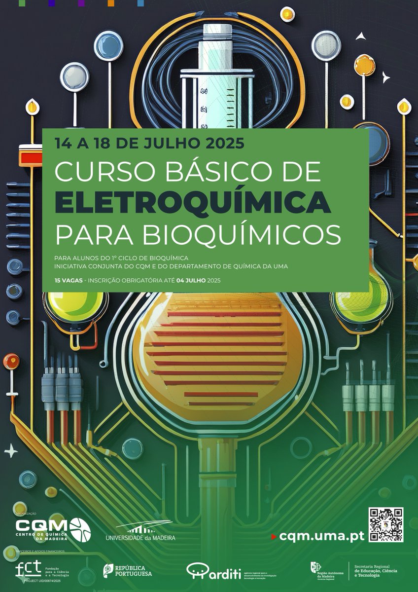 Universidade Madeira (@u_madeira) on Twitter photo Curso básico de Eletroquímica para Bioquímicos, organizado pelo <a href="/UMa_CQM/">CQM - Madeira Island</a> em colaboração com o Departamento de Química <a href="/U_Madeira/">Universidade Madeira</a>
📆 14 - 18 julho
🕞 15:30 - 17:30
📍 Universidade da Madeira (Campus da Penteada, Sala 0.57)
✍️ Inscrição: cqm.uma.pt Curso básico de Eletroquímica para Bioquímicos, organizado pelo <a href="/UMa_CQM/">CQM - Madeira Island</a> em colaboração com o Departamento de Química <a href="/U_Madeira/">Universidade Madeira</a>
📆 14 - 18 julho
🕞 15:30 - 17:30
📍 Universidade da Madeira (Campus da Penteada, Sala 0.57)
✍️ Inscrição: cqm.uma.pt