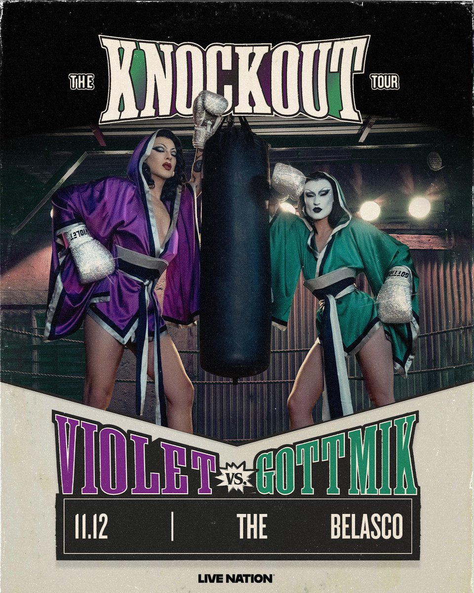 JUST ANNOUNCED: Violet vs Gottmik - The Knockout Tour at The Belasco on November 12.

👊🏽 Tickets on sale today (7/2) at 11AM.

Learn more at thebelasco.com!