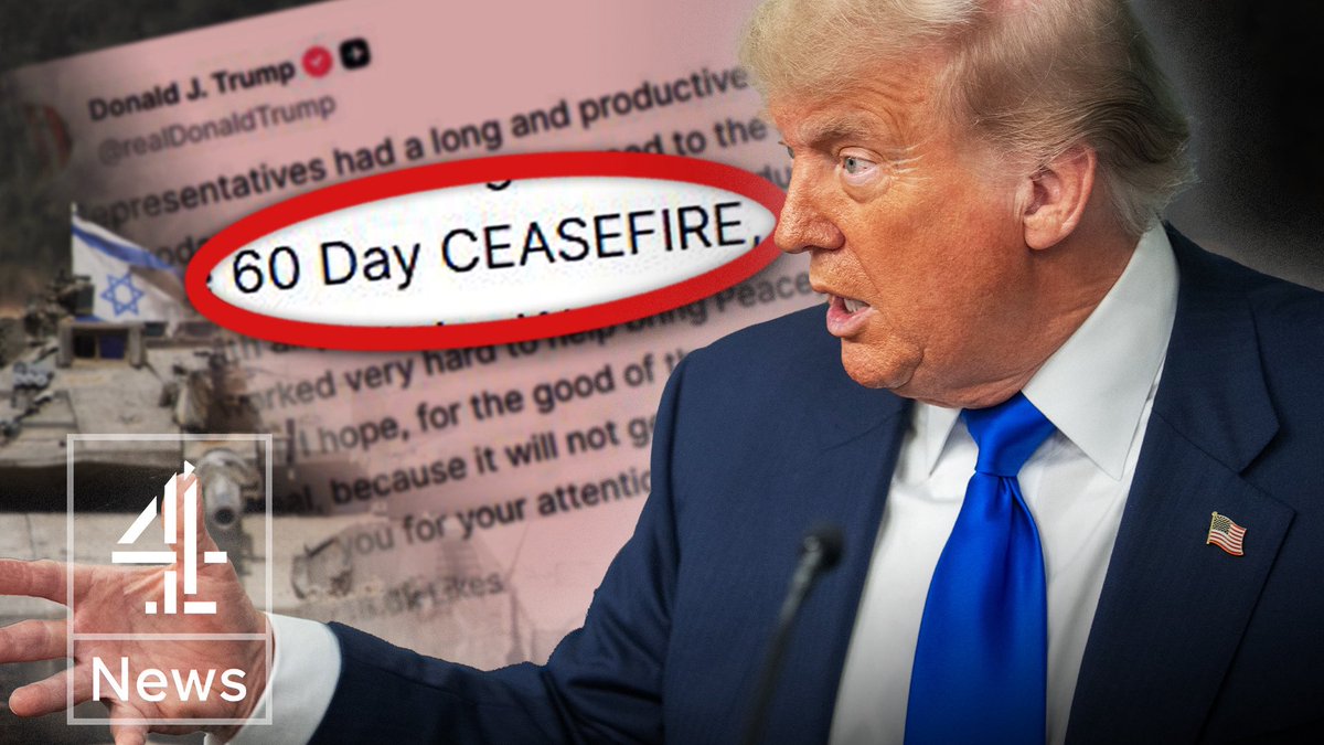 Suzannah_journo's tweet image. Our first lunchtime VT out of the Leeds newsroom…
President Trump says Israel has agreed to the terms of a 60-day ceasefire in Gaza, and is calling on Hamas to accept the deal.
Producers: @mw_lucas @HarryPeetTV
Reporter: @MisraAndrew
Watch here: youtu.be/3_Ssw_52Izc?si…