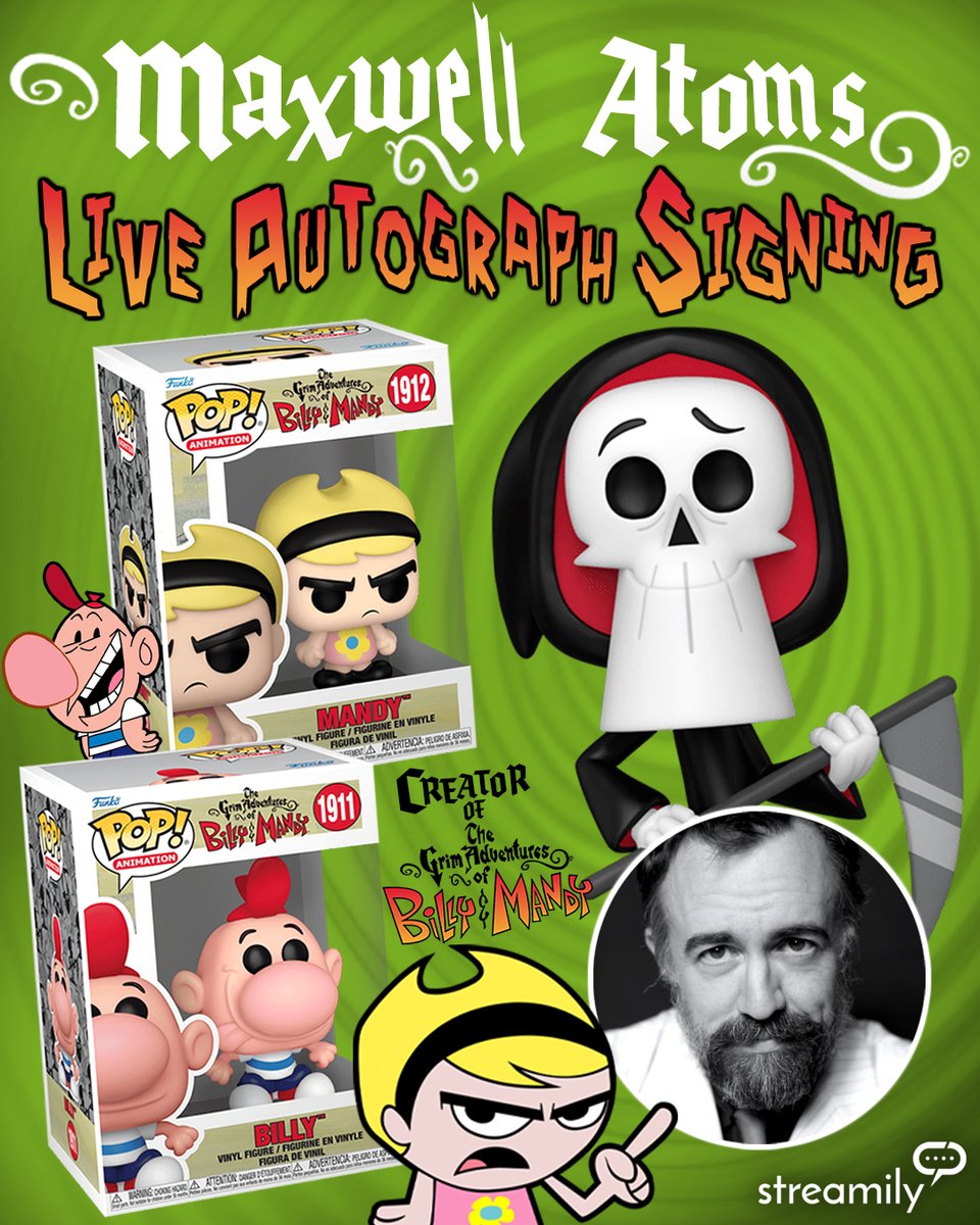 StreamilyLive's tweet image. Maxwell Atoms, the creator of The Grim Adventures of Billy &amp;amp; Mandy, is signing Funkos and Custom Drawings LIVE with Streamily!
.
hubs.la/Q03vmpXD0

#MaxwellAtoms #BillyAndMandy #GrimAdventures #FunkoPop #FunkoCommunity#CartoonNetwork #SignedFunko #CollectorsEdition