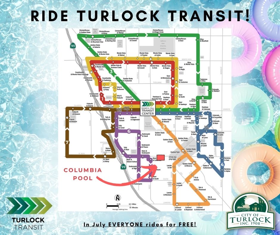 turlocktransit's tweet image. Come on down to Columbia Pool next Tue. (7/8) from 12:30-2:30 PM for a FREE swim day sponsored by @turlocktransit. Enjoy a refreshing break from the summer heat and learn more about transit. All are welcome! #freeswim #ColumbiaPool @CityofTurlock
