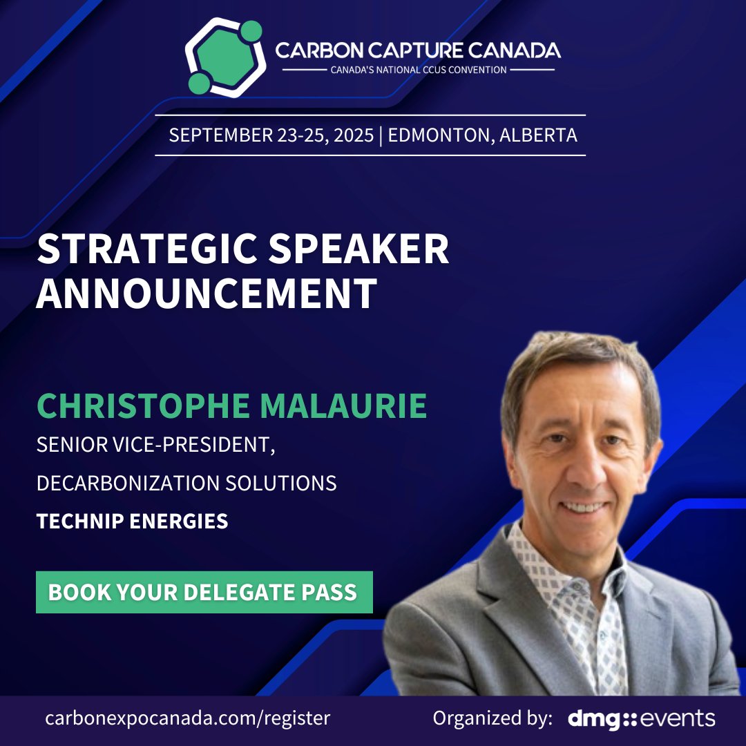 We are pleased to welcome Christophe Malaurie Senior Vice-President, Decarbonization Solutions at Technip Energies, as a strategic conference speaker at Carbon Capture Canada 2025.

Early-Bird pricing is available until July 15, register now: carbonexpocanada.com/register/